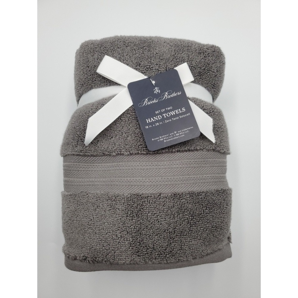 Brooks Brothers Grey Hand Towels Set of 2 Zero Twist Solucell 18x28 New